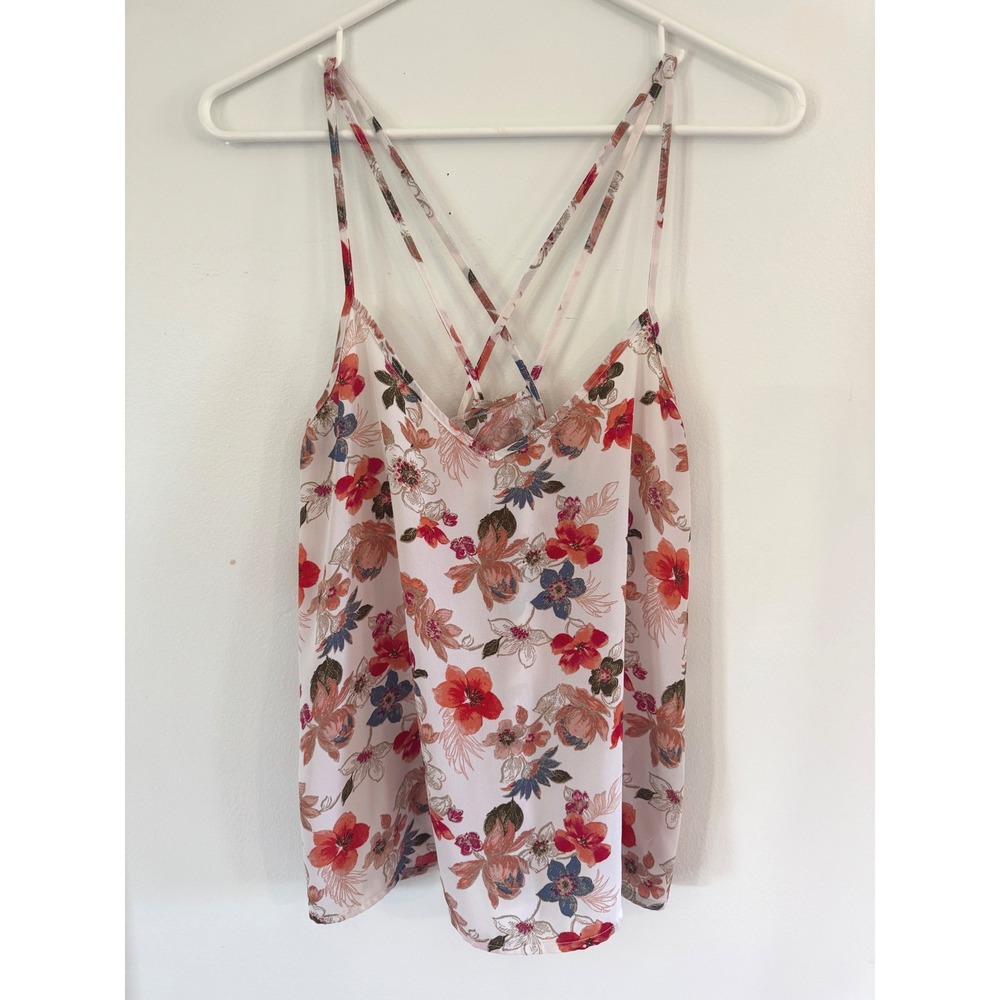 Hollister Floral Strappy Back Cami Top Coastal Summer Boho Romantic layering S‎